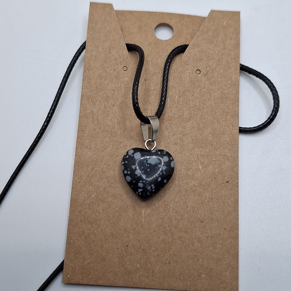 Black jasper stone heart necklace